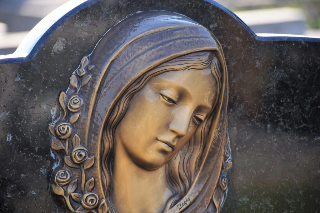 headstone, mother mary, face-4566539.jpg