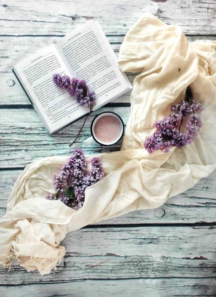 book, nature, flower background, lilac, flowers, cocoa, flower wallpaper, drink, reading, beautiful flowers, hobby, layout